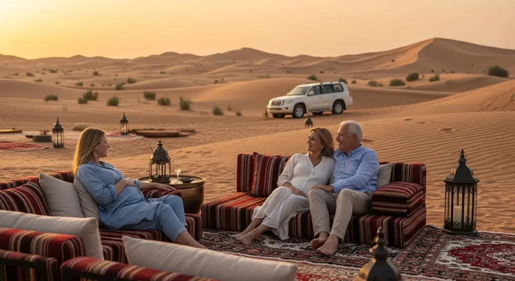 Desert safari safe experience for pregnant women and seniors in Dubai desert camp 2026